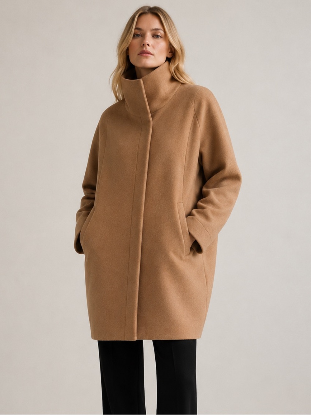 Wilfred Cocoon Cashmere Wool Blend Funnel Neck Coat XXS Camel